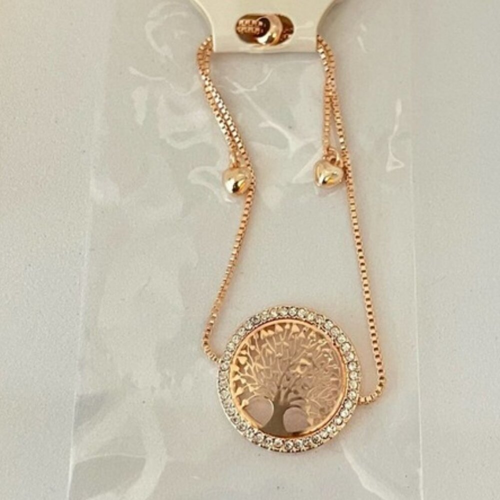 Rose gold Tree Of Life Adjustable Bracelet NEW Crystal Rhinestone  Charm